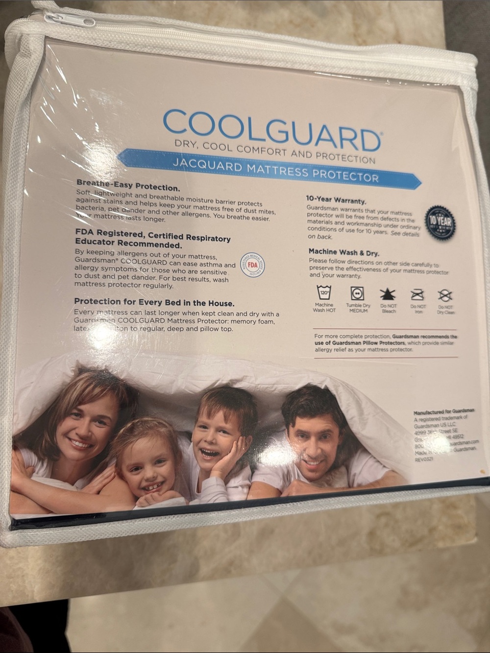 GUARDSMAN Queen CoolGuard Jacquard Mattress Protector - White - Picture 2 of 4